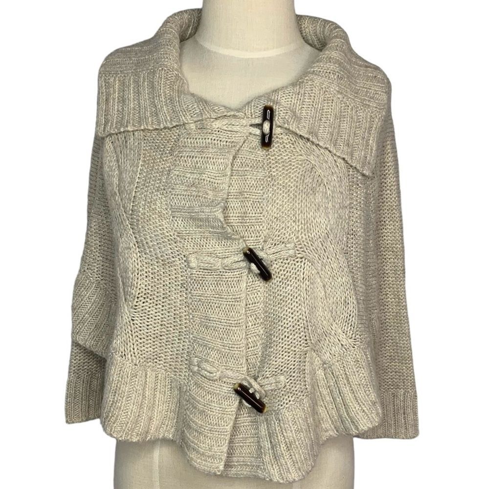 TUCKER + TATE Sweater Poncho Crop Drape Cardigan Wooden Buttons